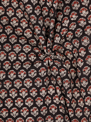 Black Maroon Beige Hand Block Printed Cotton Fabric Per Meter - F001F1736