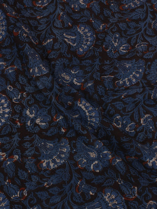 Indigo Maroon Hand Block Printed Cotton Cambric Fabric Per Meter - F0916118