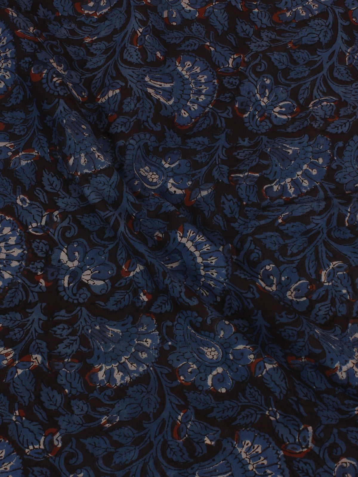 Indigo Maroon Hand Block Printed Cotton Cambric Fabric Per Meter - F0916118