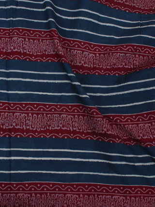 Indigo Ivory Maroon Ajrakh Block Printed Cotton Fabric Per Meter - F0916674