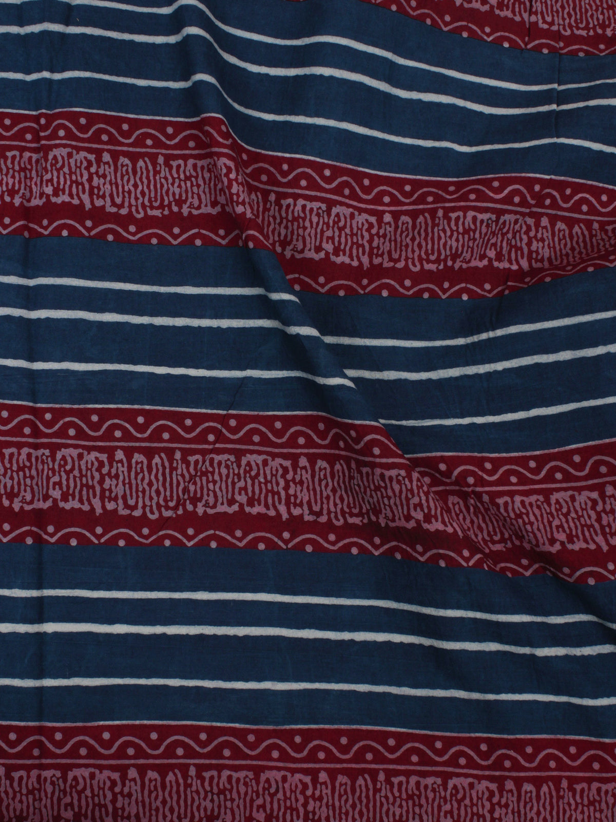 Indigo Ivory Maroon Ajrakh Block Printed Cotton Fabric Per Meter - F0916674
