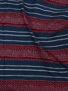 Indigo Ivory Maroon Ajrakh Block Printed Cotton Fabric Per Meter - F0916674