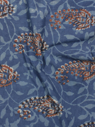 Indigo Brown Ivory Hand Block Printed Cotton Fabric Per Meter - F001F769