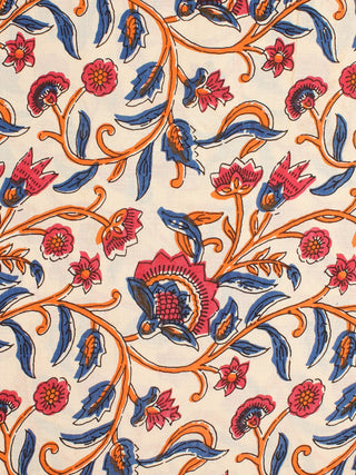 Multi Color Natural Dyed Hand Block Printed Cotton Fabric Per Meter - F0916245