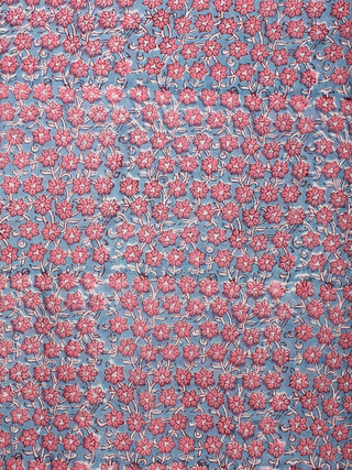 Pink Blue Hand Block Printed Cotton Fabric Per Meter - F001F2222