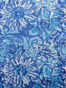 White Indigo Light Blue Hand Block Printed Cotton Fabric Per Meter - F001F1498