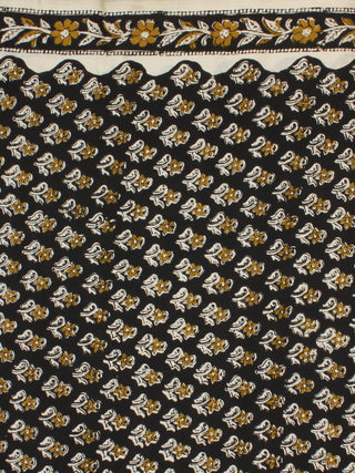 Black Mustard Ivory Hand Block Printed Cotton Fabric Per Meter - F001F2258