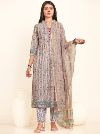 Jashn Fahima Set Of Kurta Pants Kota Doria Dupatta