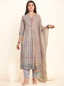 Jashn Fahima Set Of Kurta Pants Kota Doria Dupatta