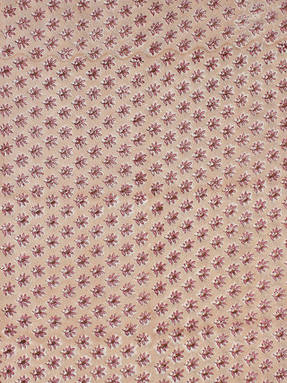 Tan Brown Pink Hand Block Printed Cotton Fabric Per Meter - F001F2313