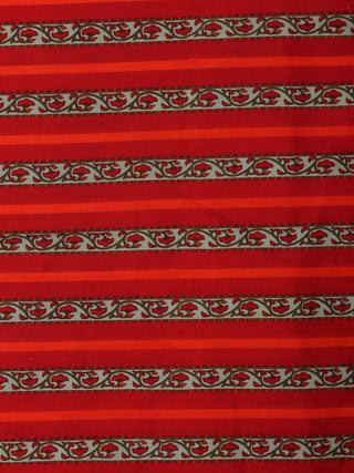 Crimson Red  Green Hand Block Printed Cotton Fabric Per Meter - F001F2010