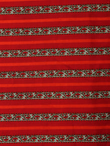 Crimson Red  Green Hand Block Printed Cotton Fabric Per Meter - F001F2010