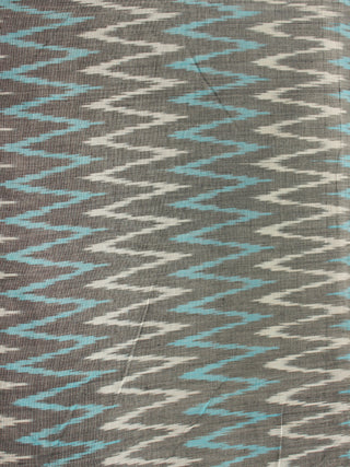 Grey White Blue Hand Woven Ikat Handloom Cotton Fabric Per Meter - F002F1965