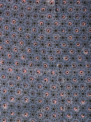 Grey Pink Hand Block Printed Cotton Fabric Per Meter - F001F2177
