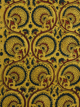 Mustard Brown Green Ajrakh Hand Block Printed Cotton Blouse Fabric - BPA020