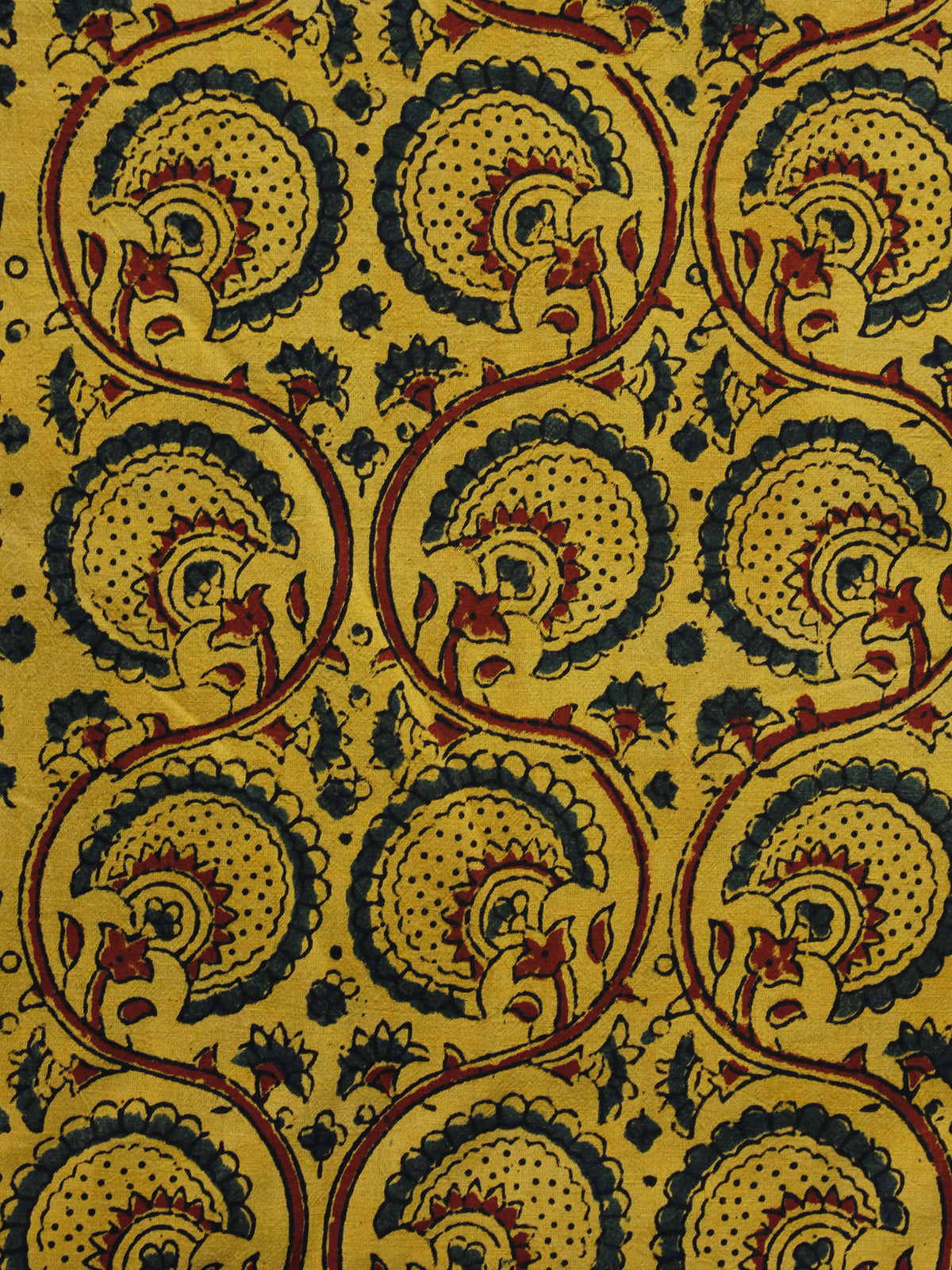 Mustard Brown Green Ajrakh Hand Block Printed Cotton Blouse Fabric - BPA020
