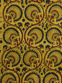 Mustard Brown Green Ajrakh Hand Block Printed Cotton Blouse Fabric - BPA020