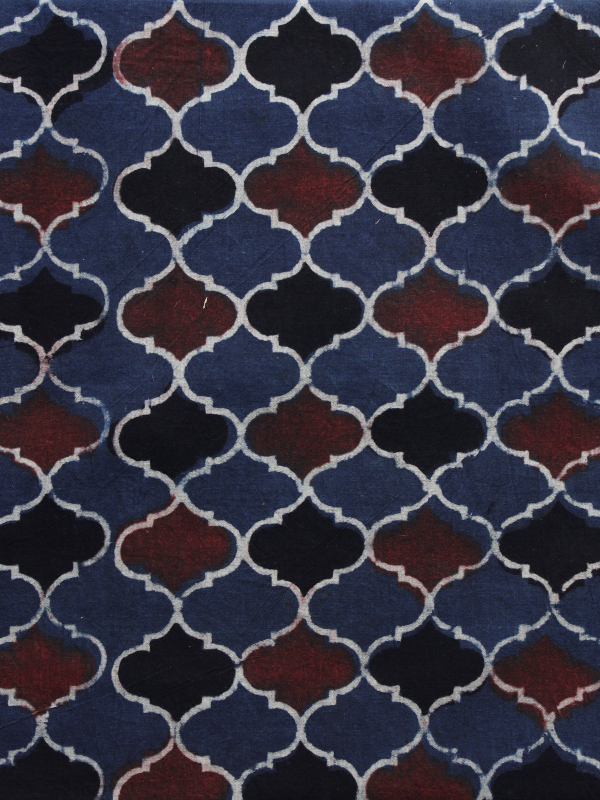 Maroon Black Indigo Ajrakh Printed Cotton Fabric Per Meter - F003F1176