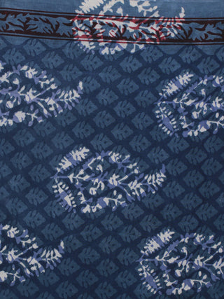 Indigo Ivory Hand Block Printed Cotton Fabric Per Meter - F001F787