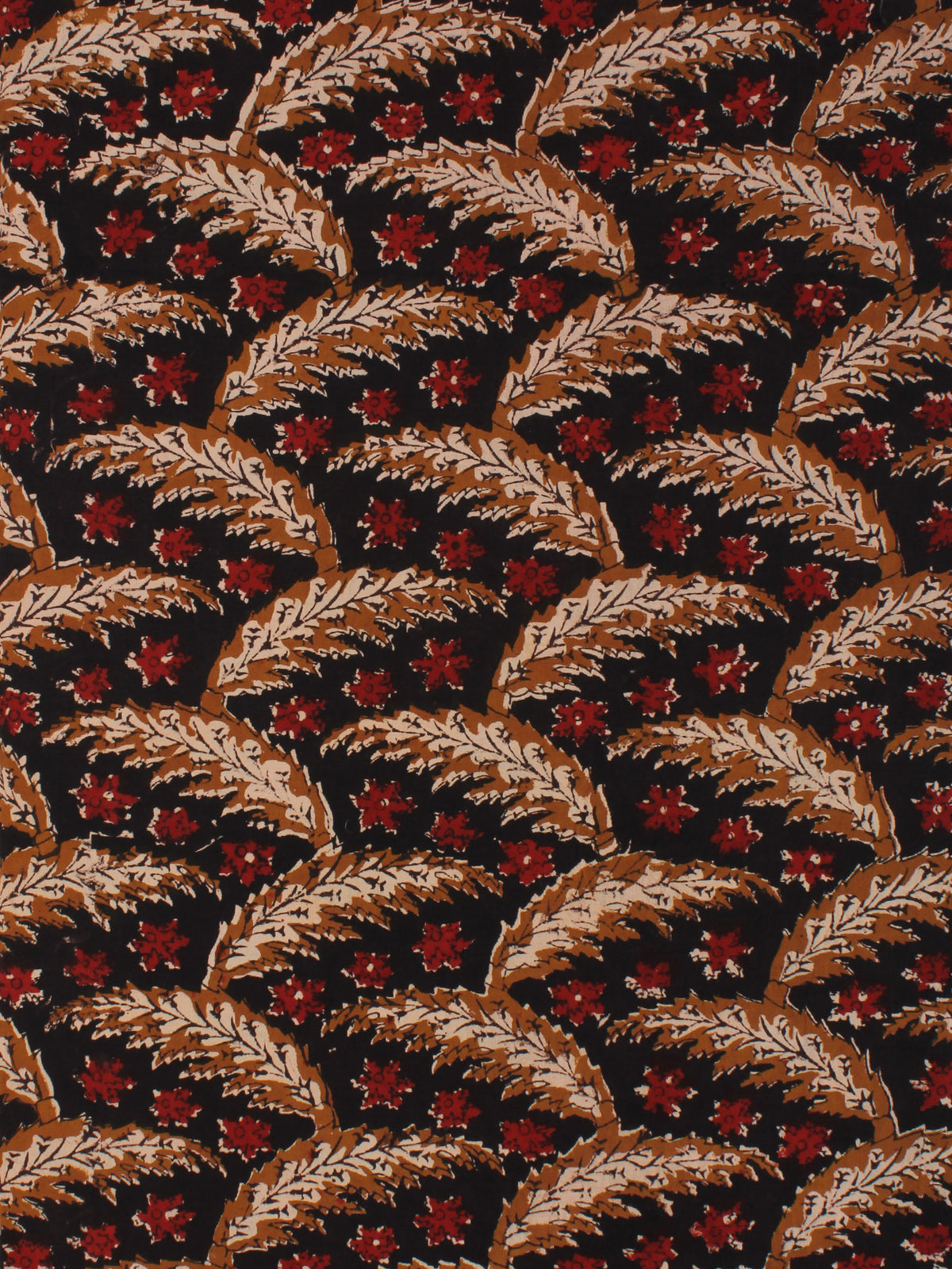 Black Red Brown Hand Block Printed Cotton Fabric Per Meter - F001F2145