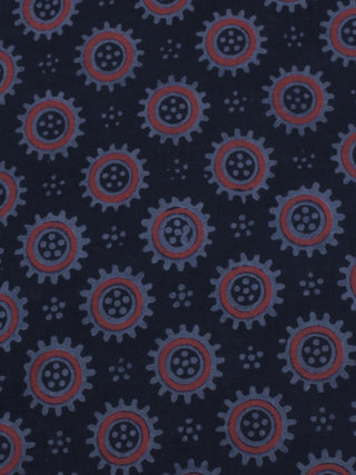 Indigo Pink Grey Ajrakh Screen Printed Cotton Fabric Per Meter - F0916692