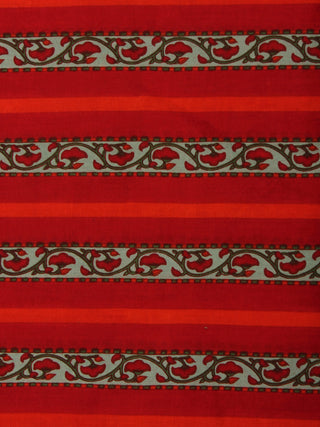 Crimson Red  Green Hand Block Printed Cotton Fabric Per Meter - F001F2010