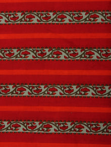Crimson Red  Green Hand Block Printed Cotton Fabric Per Meter - F001F2010