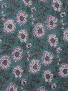 Teal Lilac White Grey Block Printed Cotton Fabric Per Meter - F001F2382