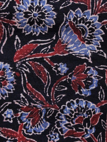 Black Maroon Blue Ajrakh Hand Block Printed Cotton Blouse Fabric - BPA0124