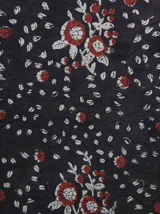 Dark Chocolate Brown  Red  Ivory Hand Block Printed Cotton Fabric Per Meter - F001F1135