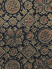 Black Olive Green Rust Ajrakh Hand Block Printed Cotton Fabric Per Meter - F003F1523