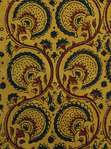 Mustard Brown Green Ajrakh Hand Block Printed Cotton Blouse Fabric - BPA020