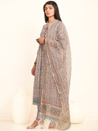 Jashn Fahima Set Of Kurta Pants Kota Doria Dupatta