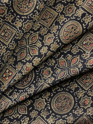 Black Olive Green Rust Ajrakh Hand Block Printed Cotton Fabric Per Meter - F003F1523