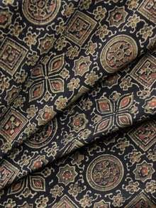 Black Olive Green Rust Ajrakh Hand Block Printed Cotton Fabric Per Meter - F003F1523