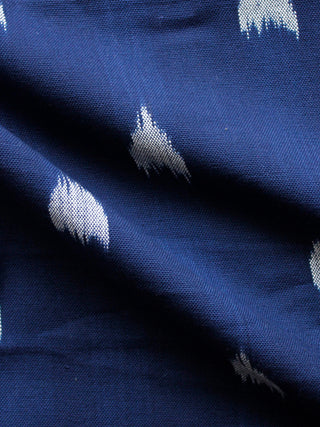 Blue Grey Hand Woven Double Ikat Handloom Cotton Fabric Per Meter - F002F1574