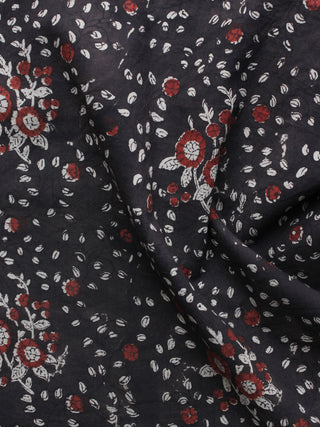 Dark Chocolate Brown  Red  Ivory Hand Block Printed Cotton Fabric Per Meter - F001F1135