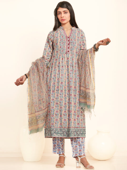 Jashn Fahima Set Of Kurta Pants Kota Doria Dupatta