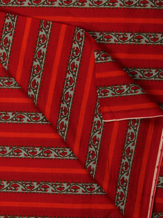 Crimson Red  Green Hand Block Printed Cotton Fabric Per Meter - F001F2010
