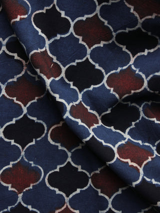 Maroon Black Indigo Ajrakh Printed Cotton Fabric Per Meter - F003F1176