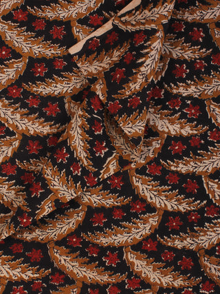 Black Red Brown Hand Block Printed Cotton Fabric Per Meter - F001F2145