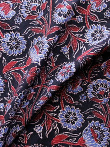Black Maroon Blue Ajrakh Hand Block Printed Cotton Blouse Fabric - BPA0124