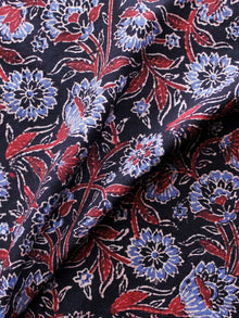 Black Maroon Blue Ajrakh Hand Block Printed Cotton Blouse Fabric - BPA0124