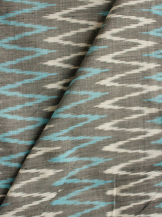 Grey White Blue Hand Woven Ikat Handloom Cotton Fabric Per Meter - F002F1965