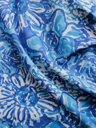 White Indigo Light Blue Hand Block Printed Cotton Fabric Per Meter - F001F1498