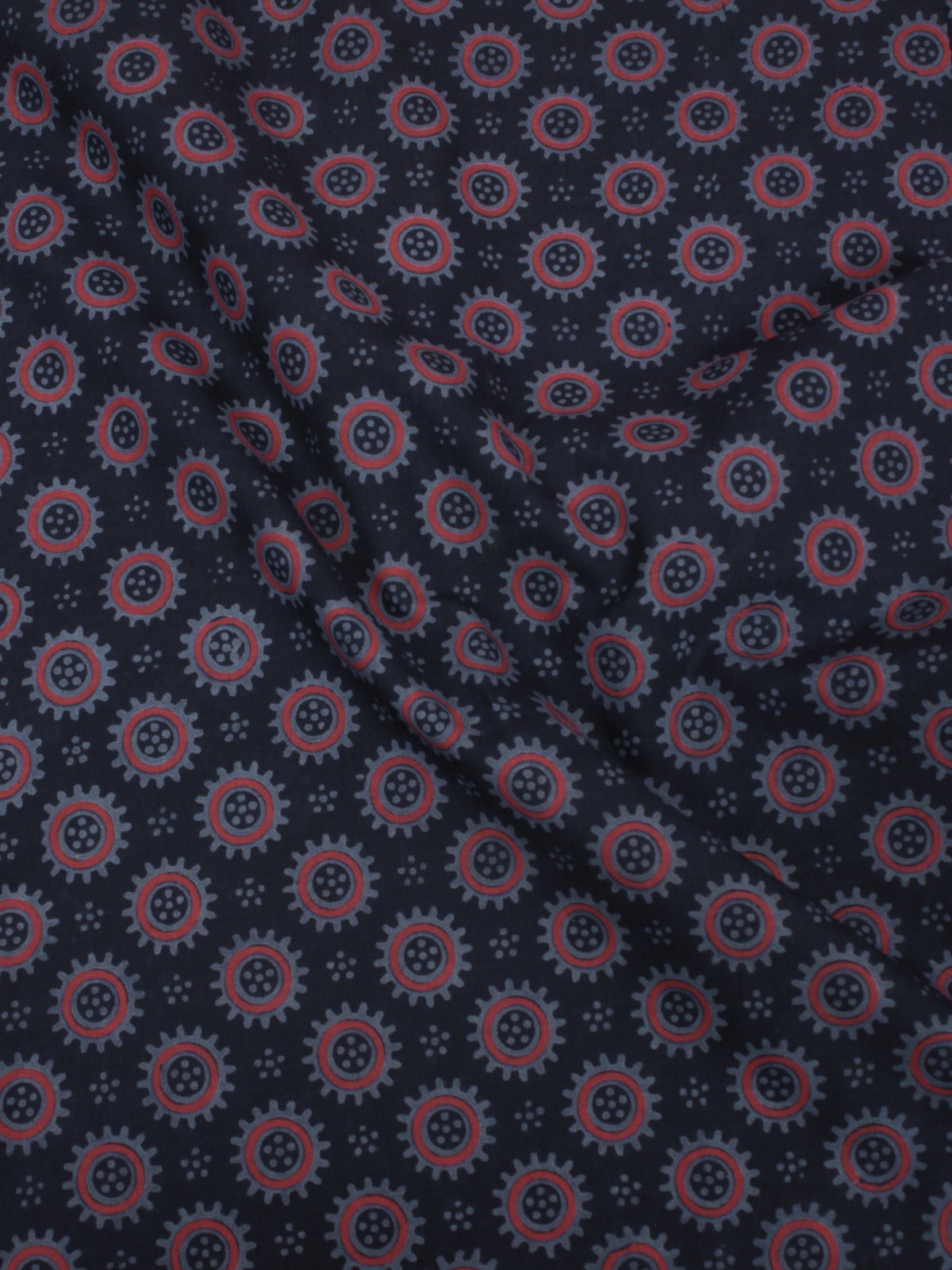 Indigo Pink Grey Ajrakh Screen Printed Cotton Fabric Per Meter - F0916692