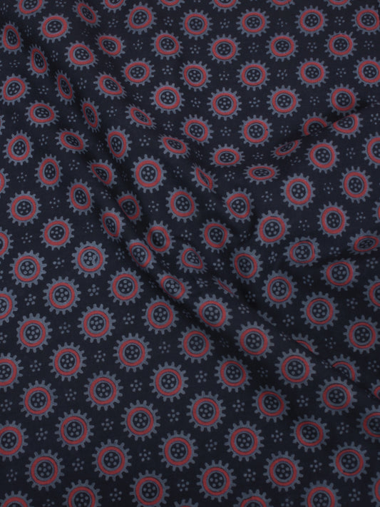 Indigo Pink Grey Ajrakh Screen Printed Cotton Fabric Per Meter - F0916692