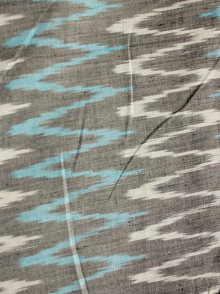 Grey White Blue Hand Woven Ikat Handloom Cotton Fabric Per Meter - F002F1965