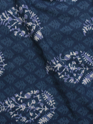 Indigo Ivory Hand Block Printed Cotton Fabric Per Meter - F001F787