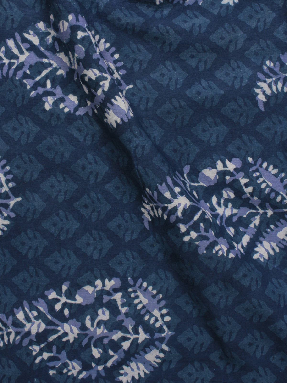 Indigo Ivory Hand Block Printed Cotton Fabric Per Meter - F001F787